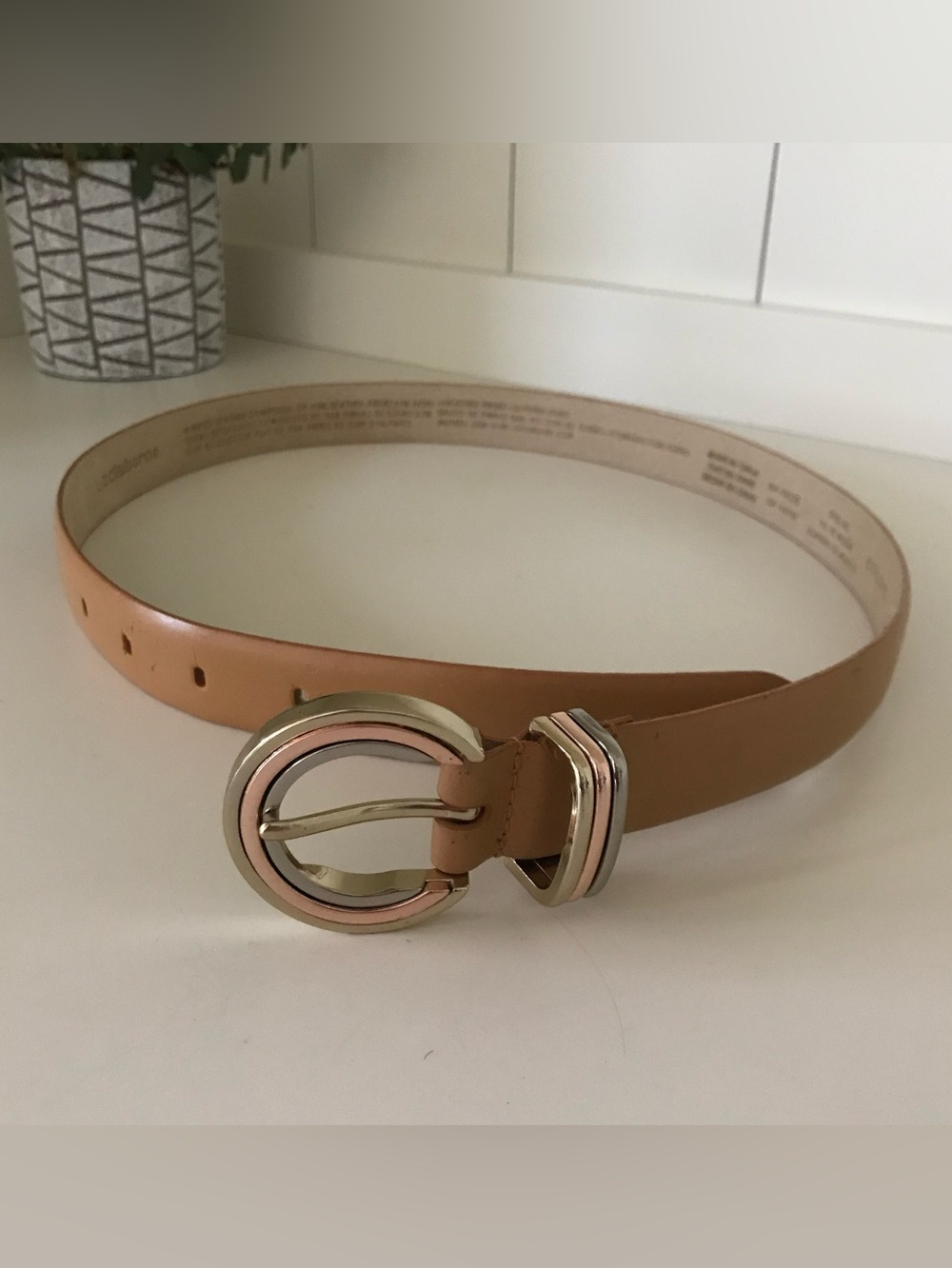 Liz Claiborne Tri-Metal and Caramel Leather Belt
